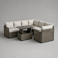 Salon de jardin d'angle 5 places avec table basse relevable en acier et résine tressée gris beige 240 x 180 x 70 cm
