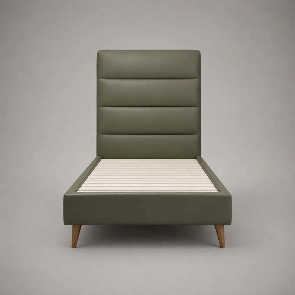 Lit double rembourré en polyester vert olive avec tête de lit haute 160 x 200 cm