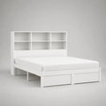 Lit double en MDF blanc avec tête de lit bibliothèque et tiroirs de rangement 160 x 200 cm
