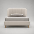 Lit double rembourré en tissu beige avec tête de lit haute 160 x 200 cm