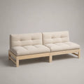 Canapé de jardin 3 places avec coussins en polyester beige et structure en bois 200 x 80 x 75 cm