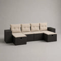 Salon de jardin modulable 270 x 70 x 65 cm en résine tressée noire avec coussins beiges et coffres de rangement