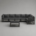 Salon de jardin modulable 7 places 300 x 75 x 70 cm en aluminium gris avec coussins en polyester et table basse