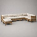 Salon de jardin modulable 9 places en bois d'acacia avec coussins écru canapé d'angle extérieur en U 360 x 220 x 75 cm
