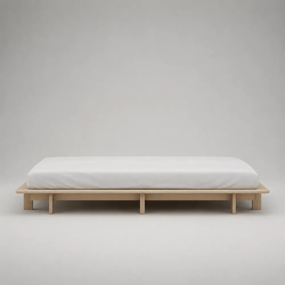 Lit plateforme double en bois de pin beige clair 160 x 200 cm