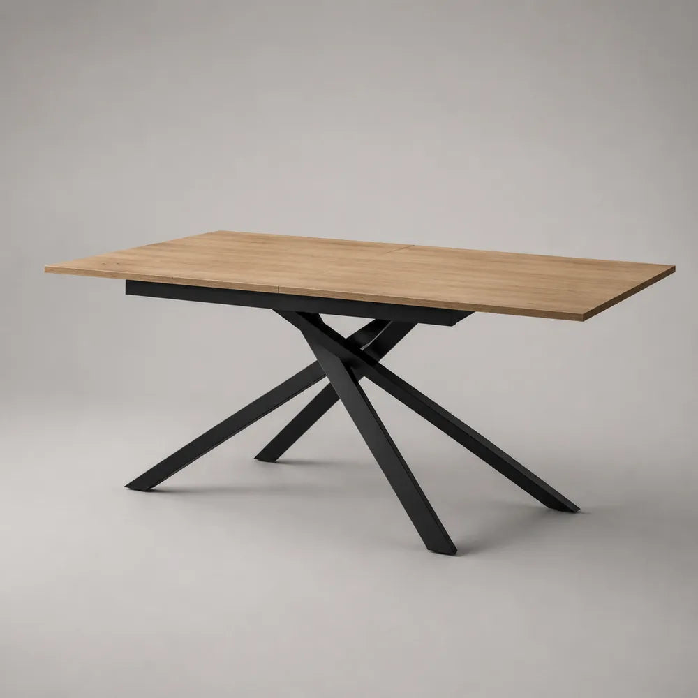 Table à manger extensible rectangulaire 180 x 90 x 75 cm avec plateau effet chêne et pieds en acier noir